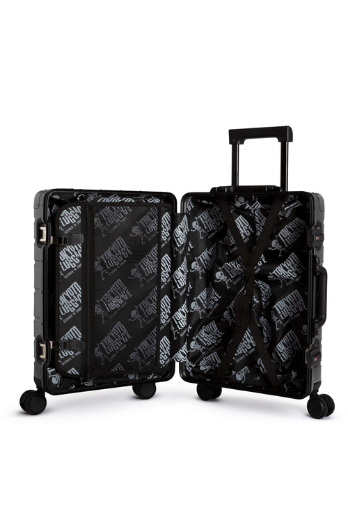 Black suitcase with pattern on a white background